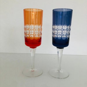 Set of two beautiful crystal champagne glasses, hand-cut, 70s