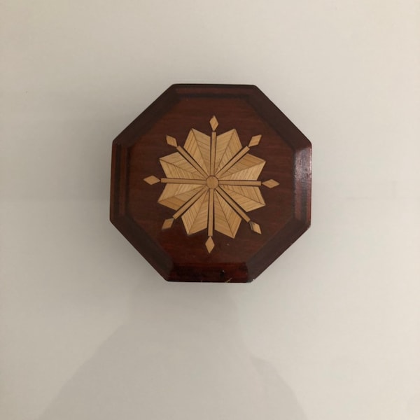 hexagonal wooden box with inlay work