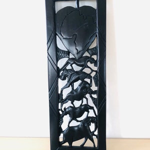 African mural made of black ebony, hand-carved, elephant, rhinoceros....