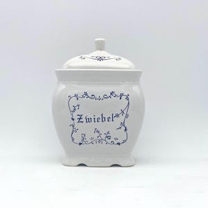 Kitchen storage jar, ceramic storage container, kitchen storage container, white blue ceramic, onion