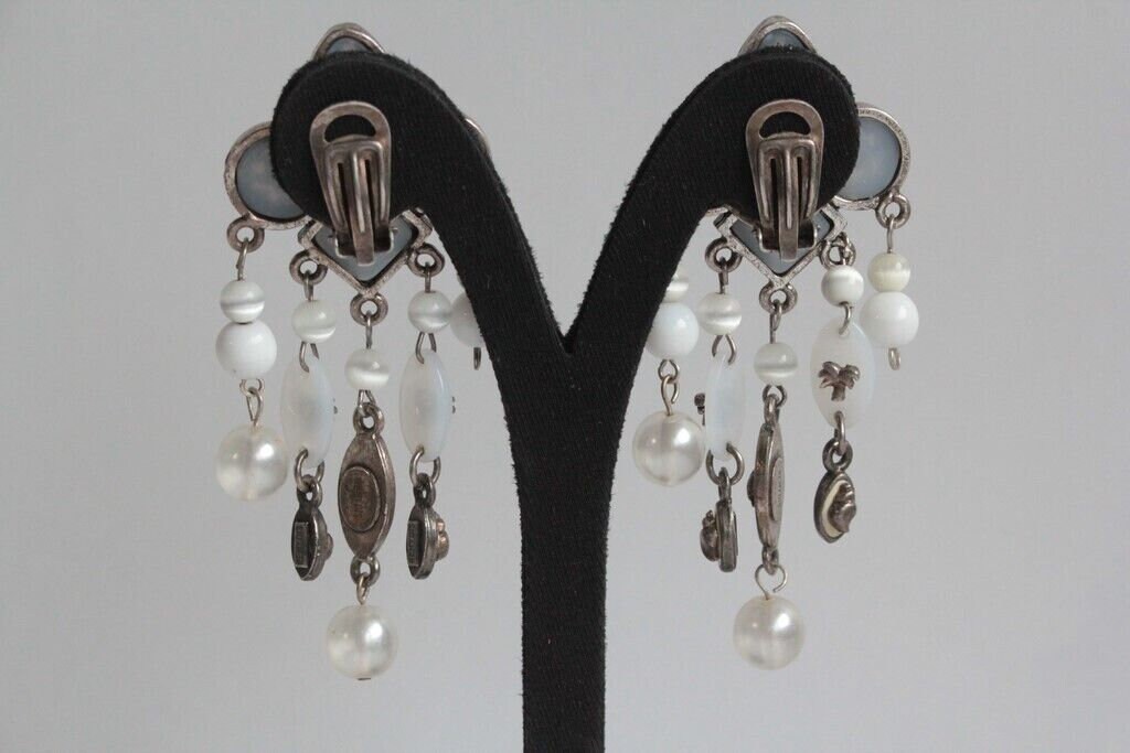 Boucles D'oreilles Clips Vintage Rémy Dis - Années 90, Pendantes Argentées - Bijou Rétro Tendance