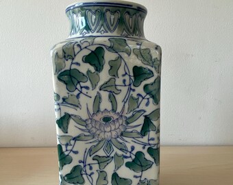 陶器 花瓶 飾り物 四角瓶 中国 美しい四角い中国の花瓶、白、青、緑 - Etsy 日本