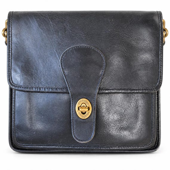 Vintage Coach Black Leather Crossbody Bag – Brass Turn-lock