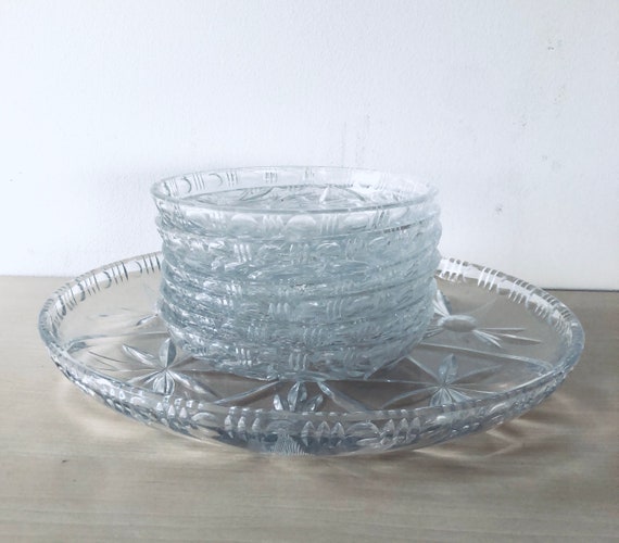Lead Crystal Cake Plate With Six Cake Plates Handcut Etsy