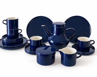 Serwis do kawy Melitta Stockholm Vintage w kolorze kobaltowym dla 4 osób, 15 elementów