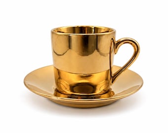 Filiżanka do espresso TAITÙ UNO w kolorze złotym ze spodkiem – Emilio Bergamin, Włochy, projekt 1979