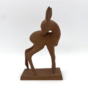 Karlsruhe Majolica Vintage Else Bach Deer Standing Fawn Bambi Ceramic Art Ceramic 1950s, signed