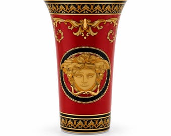 Rosenthal Versace Medusa Red Vase 10 cm – Porzellan Rot Gold – luxuriöse Designer-Vase