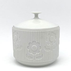 Hutschenreuther Germany, Vintage Lidded Jar, Round Porcelain Lidded Jar &quot;Flower Design&quot;, Bisque Porcelain
