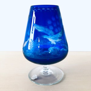 Large Römer Cognac snifter blue ground GDR overlay glass