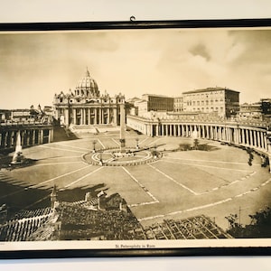 Schoolkaart, Rome, Sint-Pietersplein, zwart-wit
