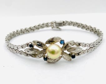 Art Deco silver bracelet with sapphires & pearls