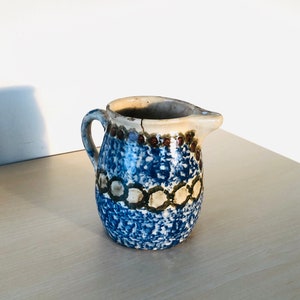 Antique clay pot, ceramic, earthenware, jug, milk pot, hand-made, swirled decoration, farmhouse pottery, old farmhouse decoration, shabby,