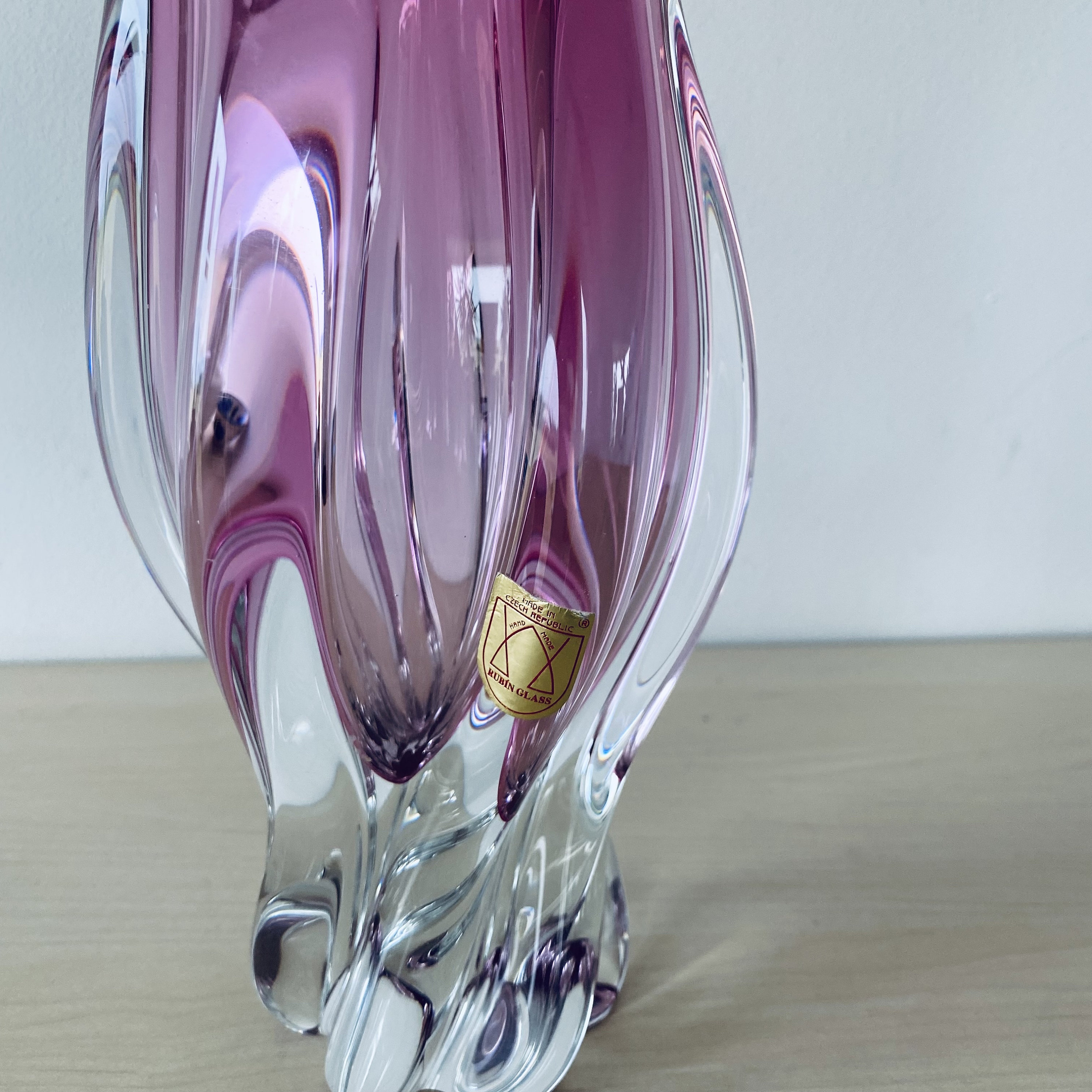 Wonderful Large Glass Vase in Pink, Made in Bohemia