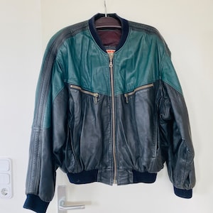 Blouson cuir homme vintage taille XL, vert, noir