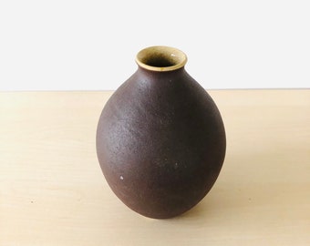 Vintage shapely brown ceramic vase, 50s