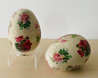 Two large decorative Easter eggs with flower motif