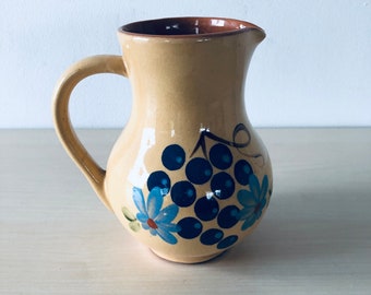 Ceramic jug, ceramic vase beige with beautiful painting, handmade