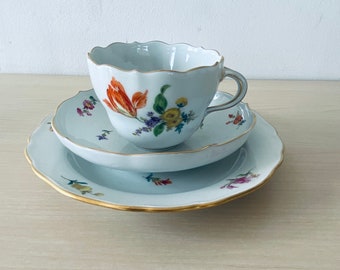 素敵マイセン 深皿 ボウル フラワーペインティング ポーセリン 一級品