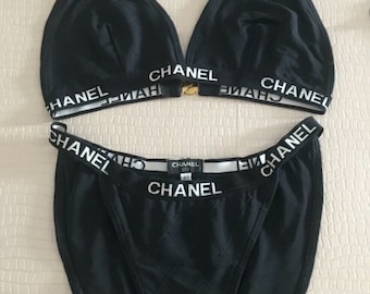 Chanel, Vintage Bikini Set, Vintage Logos Black Bikini Set
