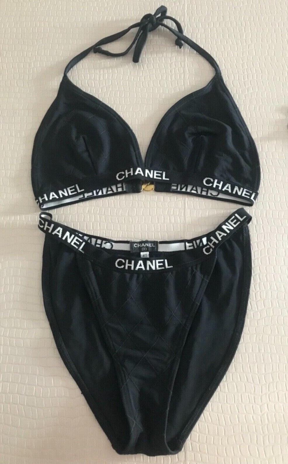 Chanel Vintage Bikini Set Vintage Logos Black Bikini Set 