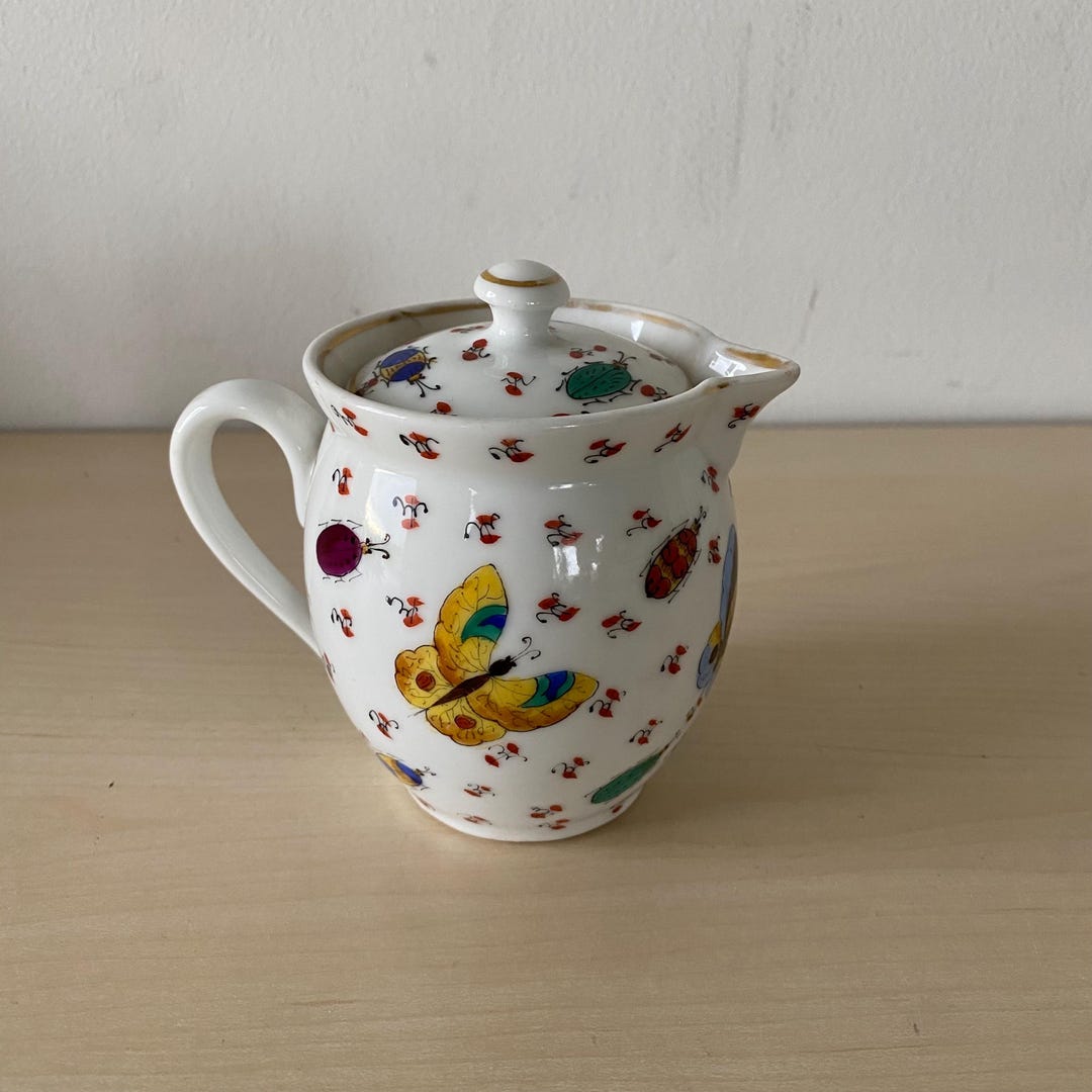 Enchanting Antique Cream Jug With Lid, Insect Painting, Butterflies - Etsy