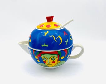 Vintage Ritzenhoff sugar bowl & milk jug – Court Jester – Dorothee Kupitz for Jacobs Krönung – 1990s German Design