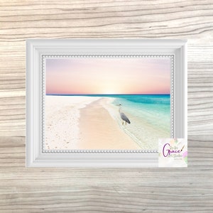 Arena Mar & Cielo, Destin Art, Arte Multimedia, Heron Artwork, Heron Art Print, SoWal Art, Beach Art, Arte Costero, Ilustraciones Imprimibles
