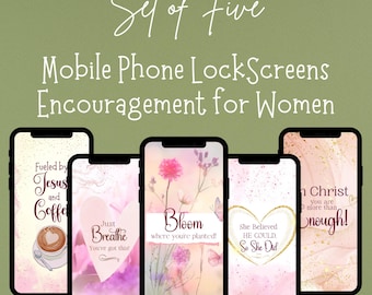 Feminine Pink Mobile Phone Wallpapers, Christian Encouragement Lock Screens, Set of 5 Feminine Esthetic Digital Files, Gifts for her