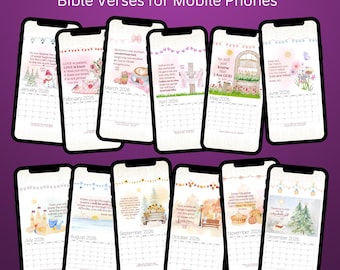 2026 12 Month Calendar Mobile Wallpapers with Bible Verse, 12 Colorful Esthetic Digital Files, Scripture Lock Screens, Gifts for Her