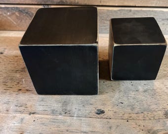 Distressed Black Wood Riser Set of 2, 3 and 4 Inch Solid Wood Cubes, Rustic Farmhouse Decor Display Stands