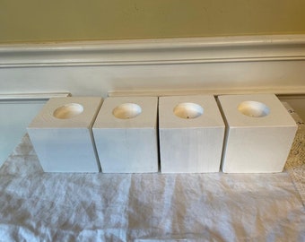 Set of 4 White Furniture Risers- Solid Hard Wood