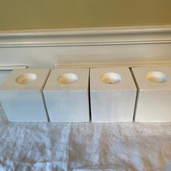 Set of 4 White Furniture Risers- Solid Hard Wood