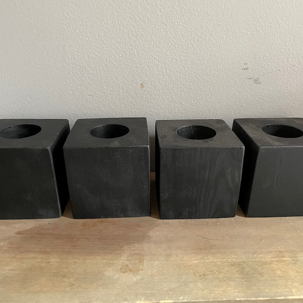 Set of 4 Black Furniture Risers- Solid Hard Wood