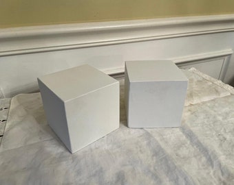 4 Inch Square Solid Wood Blocks Cubes White Color Set of 2