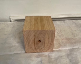 Unfinished Solid Wood 3 Inch square block with hole for DIY Crafts