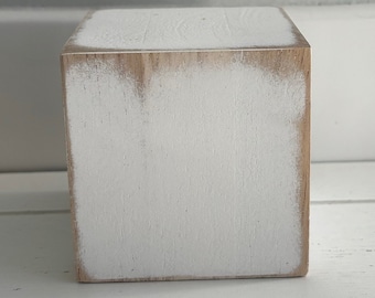 Distressed White Wood Riser, 3 Inch Square Block, Coastal Farmhouse Decor, Candle & Plant Stand, Set of 1, 3 or 5