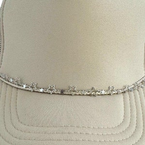 TRUCKER HAT CHAIN-Stars Silver, Trucker hat accessories, hat chains, hat bling, trendy trucker hats, clip on hat chains