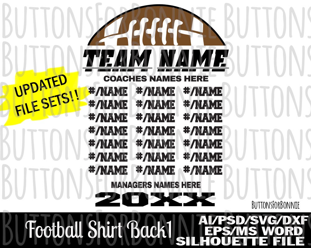 Football team svg template back of shirt svg team members Etsy