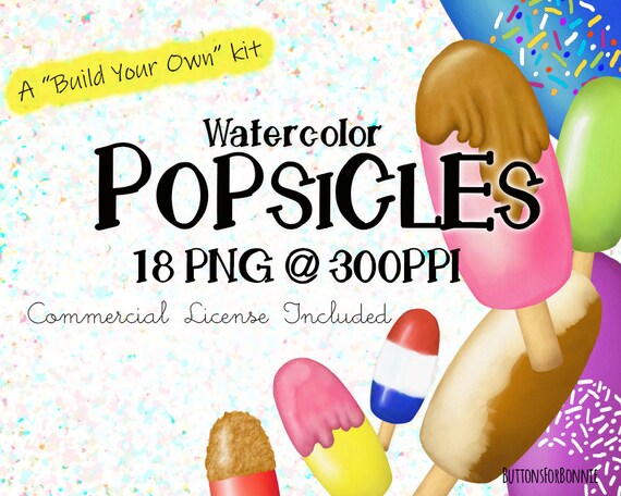 Watercolor Popsicles Png Ice Cream Create Popsicle Stick Etsy