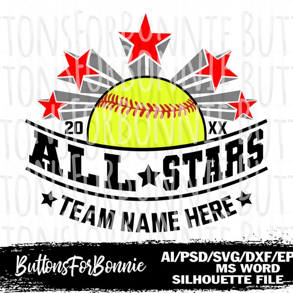 Softball Svg, all stars svg, all stars Softball, vector, template, all stars team, cutting file, stitching, shirt design, cricut, silhouette