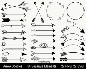 Copyright Free, 27 Arrow SVG, 27 Arrow PNG, Arrow Clipart, Arrow Vector, Digital Cutting File Graphic Design Feather, heart, Hand drawn