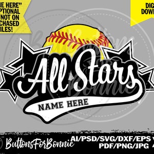All Stars svg, Softball Svg, template, emblem, softball team, stitching, cutting file, shirt design svg, eps, cricut, silhouette, printable