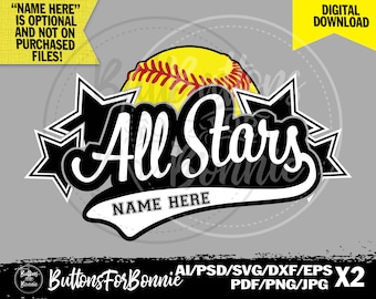 All Stars svg, Softball Svg, template, emblem, softball team, stitching, cutting file, shirt design svg, eps, cricut, silhouette, printable