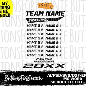 basketball svg, template, basketball roster, team roster, champion svg, all star svg, back of shirt svg, team members svg, cut file