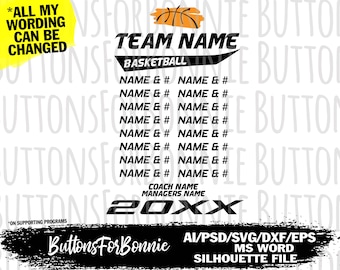 basketball svg, template, basketball roster, team roster, champion svg, all star svg, back of shirt svg, team members svg, cut file