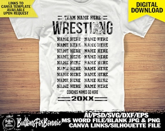 wrestling svg, wrestling mom, wrestling team, wrestling roster, template, cut file, canva template, silhouette, wrestling shirt , cricut