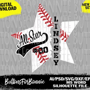 all star svg, baseball svg, template, baseball shirt svg, cut file, iron on, cricut, name, baseball player svg, team svg, emblem, silhouette