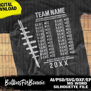 football svg, template, football team svg, football shirt back, back of shirt svg, team members svg, digital cut file, football stitching