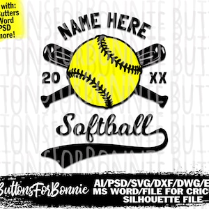 Softball Svg, softball vector, softball emblem, softball team, softball, stitching, cutting file, bat, swoosh, name, team name, shirt design